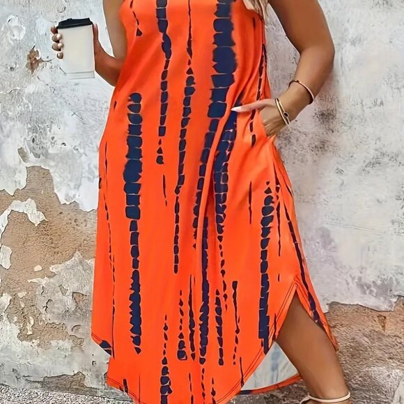 Women Plus Size Tie Dye Dress Loose/Relaxed Fit Vacation Beach Dress 14W 18W 20W - Picture 2 of 13